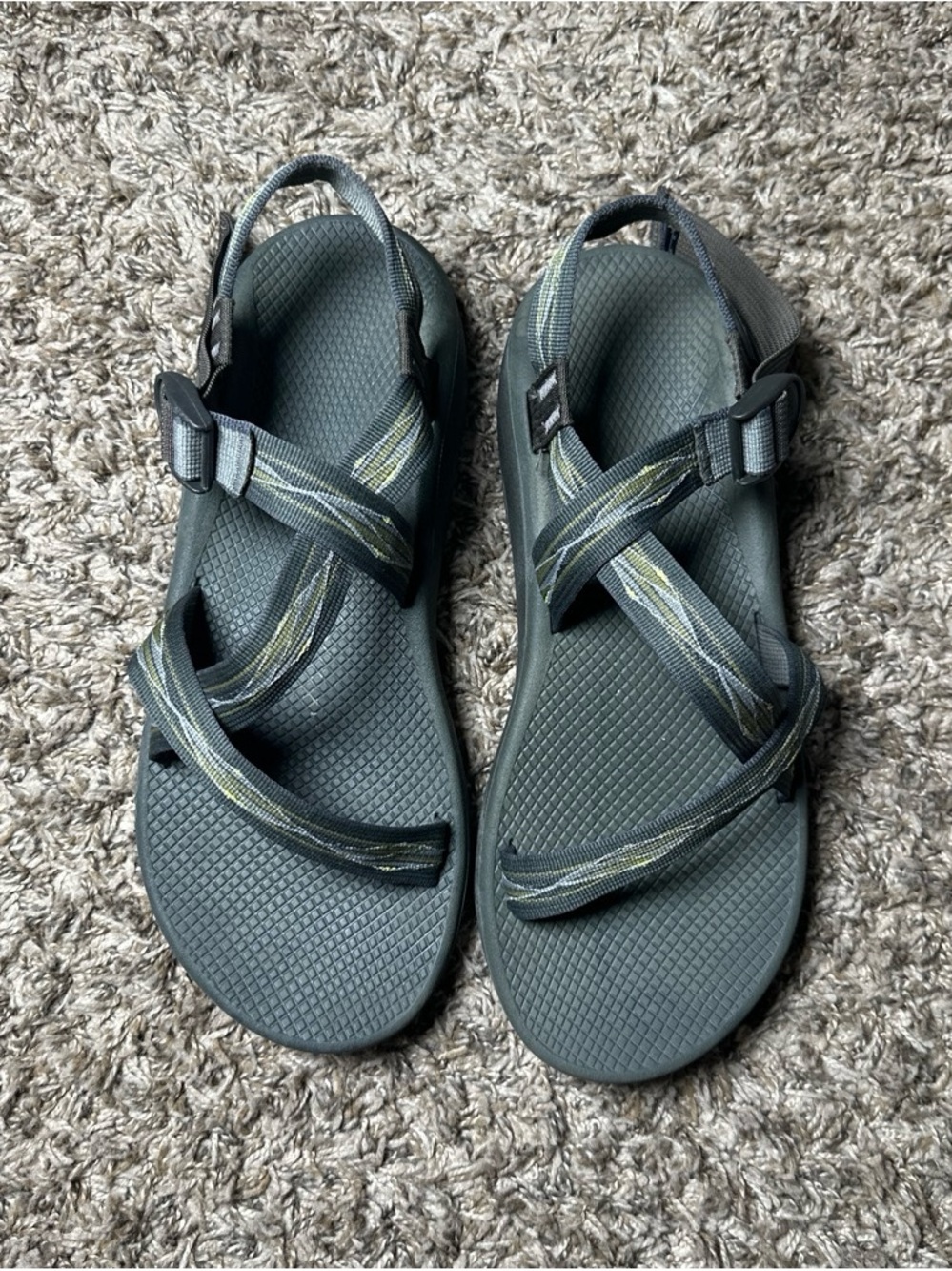 Chaco Men's Sport Sandals in Dark Green with Yellow Accents Size 12